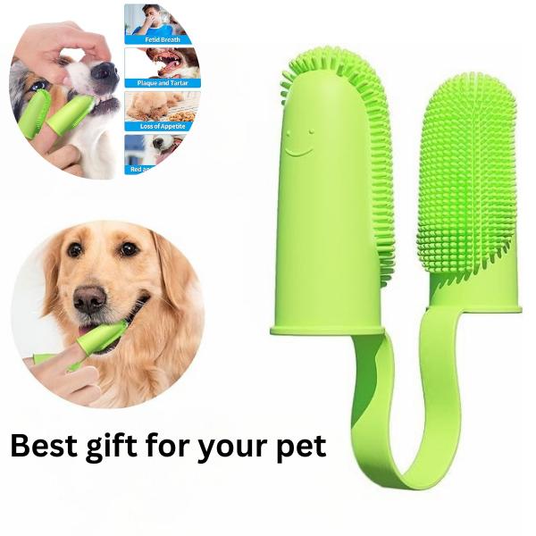 Double-Finger Dog Toothbrush 2 Pack | 135° Surround Bristles Easy Teeth Cleaning Dental Care for Puppies Cats Small Pets