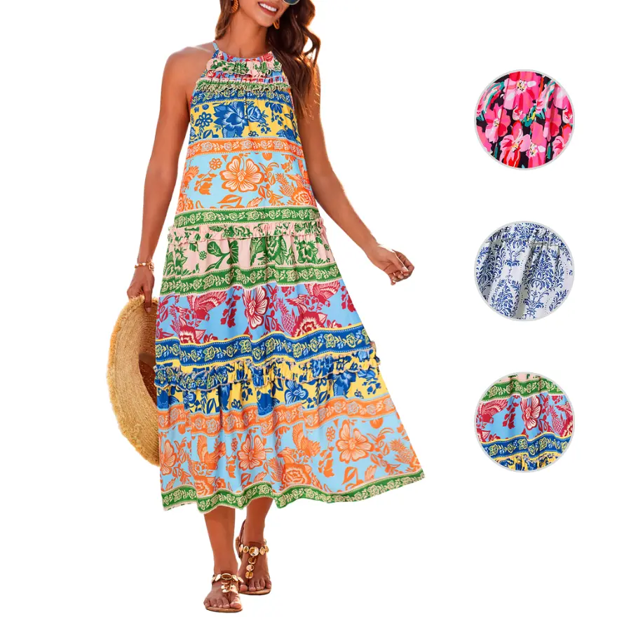 【Runs Large | Size Down】Grace Karin Floral Dress, Boho Casual Style, Summer Daily Look, S-2XL Inclusive Size, Plus Friendly 2XL, Long Maxi Dress with Pockets
