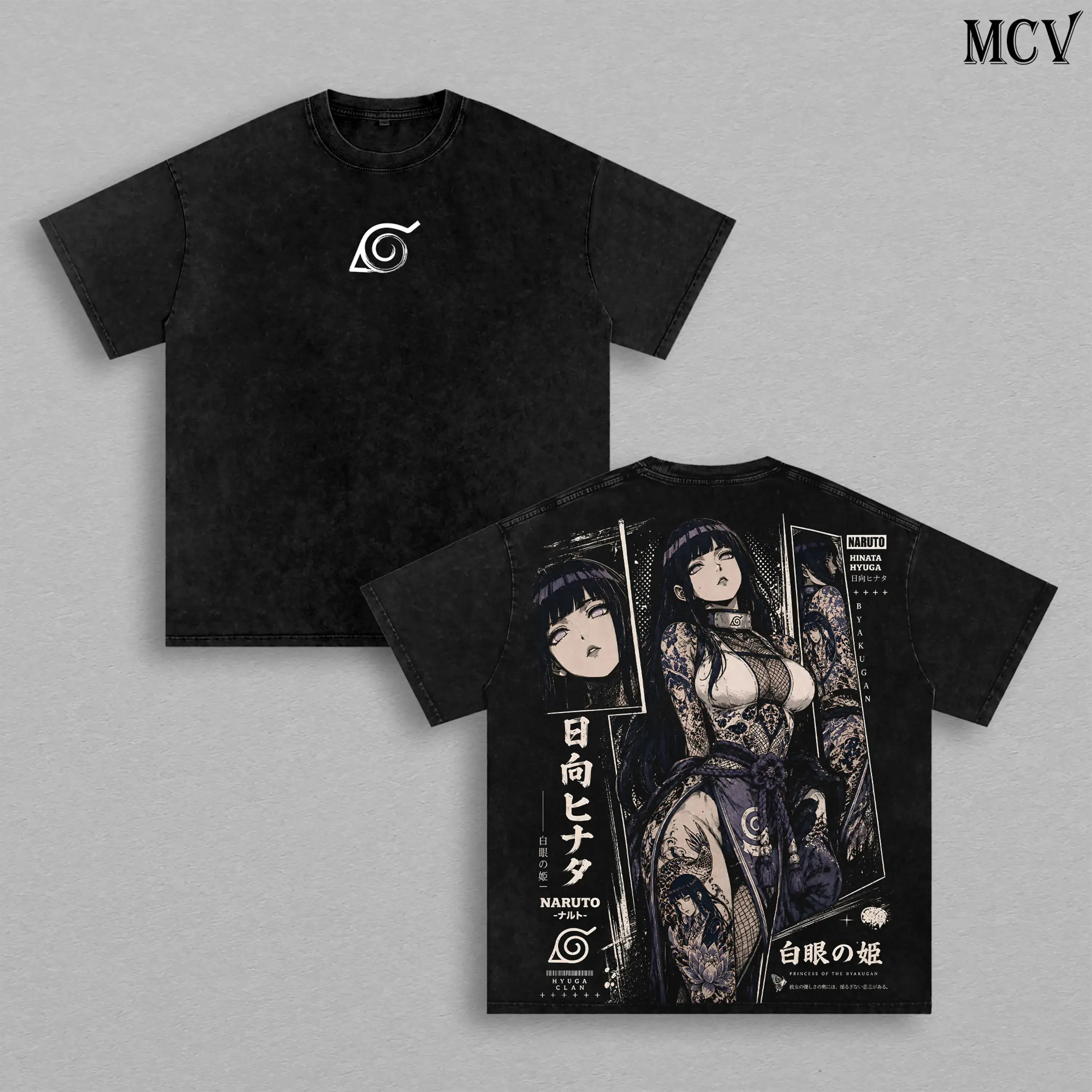 Hinata Hyuga Clothing | Naruto Merch Graphic Tee | Byakugan Princess Hyuga Clan Vintage Anime Washed Shirt | Heavyweight Cotton Oversized Tee Harajuku Aesthetic Tops