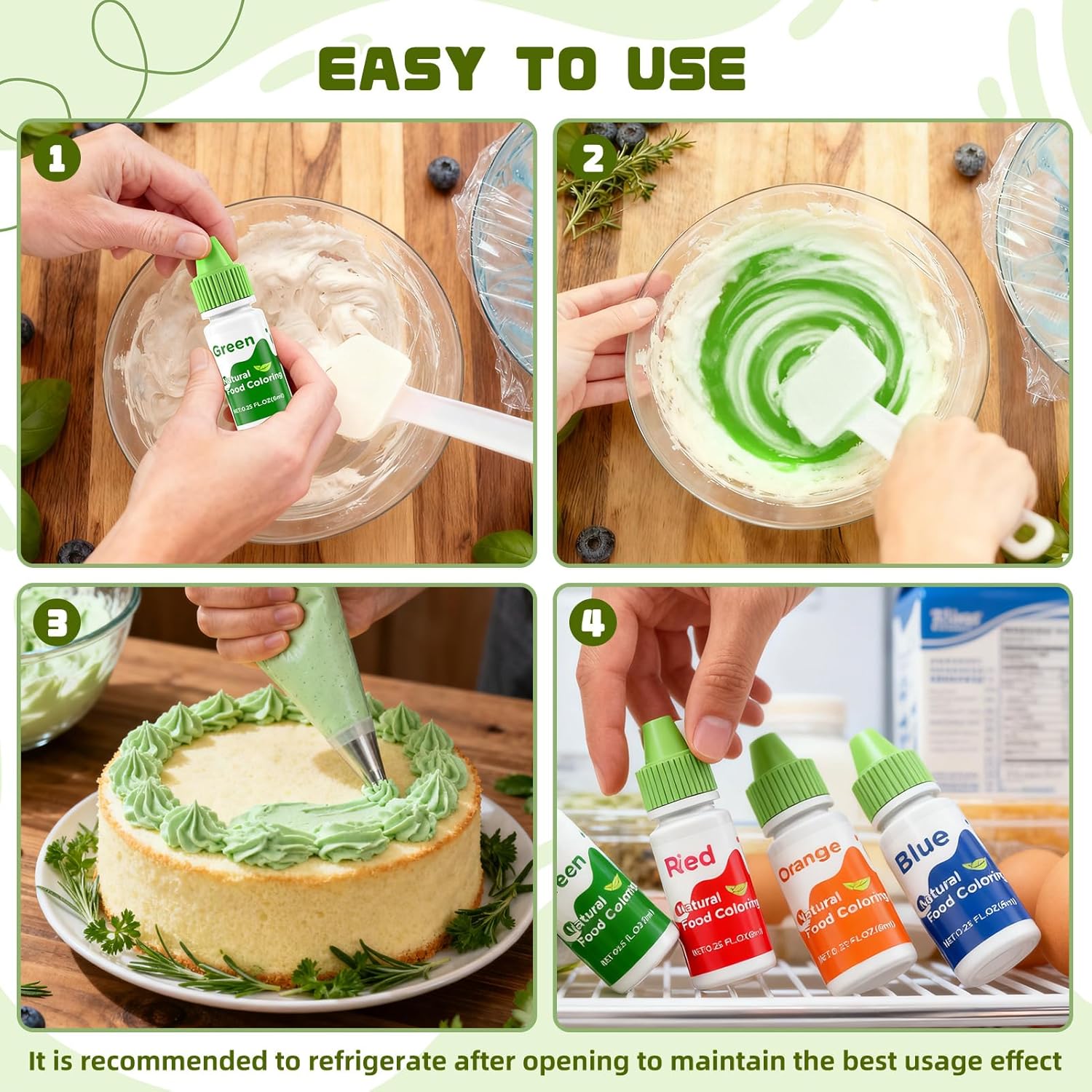 6 Natural Liquid Food Coloring 6ml/bottle, Vibrant Food-Grade Dye-Free & Vegan, Baking Supplies for Cake Icing, Frosting, Cookies & Desserts Cream Nata