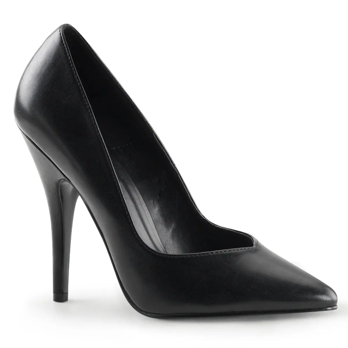Pleaser Women's Seduce-420V Black Vegan Leather Pumps, Classic Pointed Toe 5-Inch High Heels with Elegant V-Cut Topline, High Heel, Classy