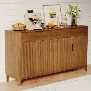 TOKSOM Buffet Sideboard Cabinet with Storage,55" Fluted Cabinet Storage Cabinet with Drawer & Adjustment Shelf  Modern Console Cabinets for Kitchen,Living Room,Walnut/White