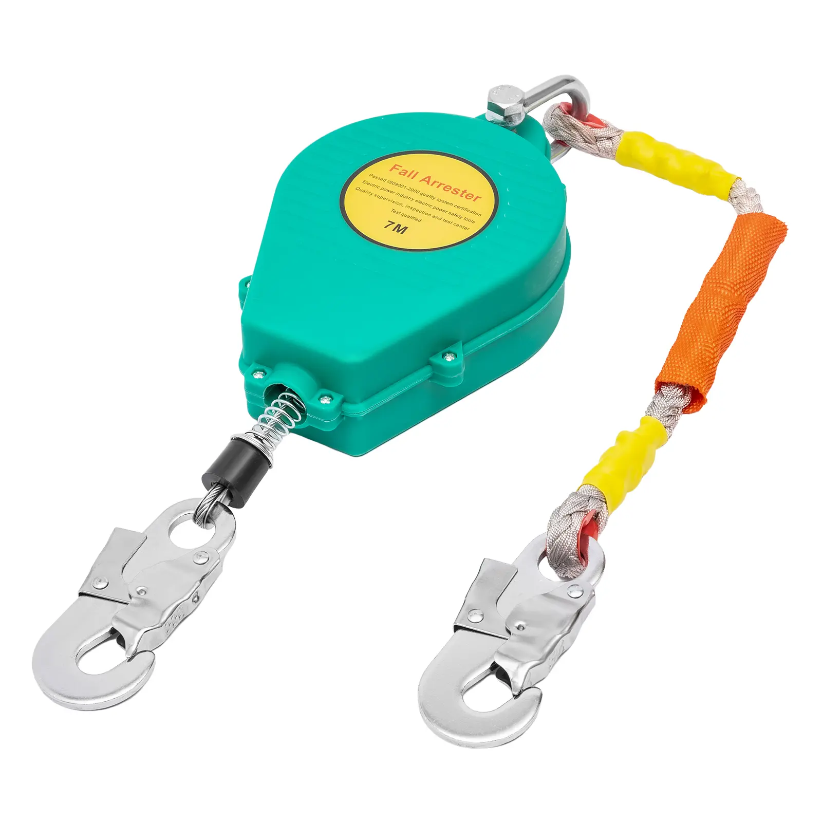 7m/23ft Alloy Steel Self-Retracting Lifeline Fall Arrestor with Anti-Ratchet Double Brake System, 150kg/330lbs Capacity Snap Hook, Cushioning Force for Roofing Construction & Electrical Maintenance Safety Supplies, Bridges, Transportation