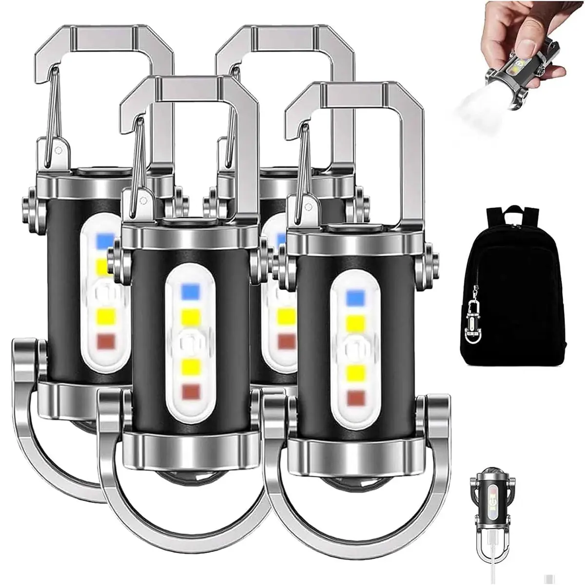 Fathers Day Gifts Portable Bright Keychain Flashlight, Mini Keychain Flashlight, 7 Modes, 1200 Lumens EDC Waterproof Keychains Flashlight (1/2/3/4 PCS) Fathersdaygift