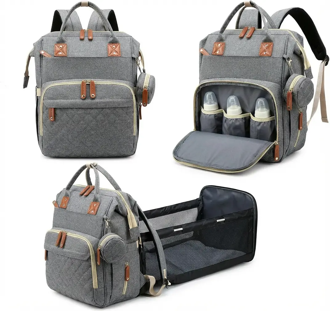 3-in-1 Waterproof Multifunctional Diaper Backpack - Oxford Travel Tote with Strap, Foldable Changing Station & Pad, Diaper Organization, Large Unisex Bag for Newborn Infants’ Essentials, Travel Diaper Tote, Baby