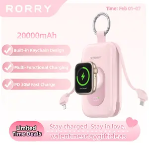 RORRY 20000mAh Portable Charger PD 30W Power Bank with 2 Built-in Cables Super Fast Charging Battery Pack with Keychain Travel Essentials for iPhone 17-11 Apple Watch iPad Android Perfect Gift   valentinesdaygiftideas
