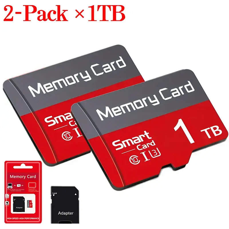 1TB TF Micro SD Memory Card Bundle (2-Pack) - Shockproof, Includes SD Adapter + Card Reader, Compatible with Cameras, MP3 Players, GPS Units