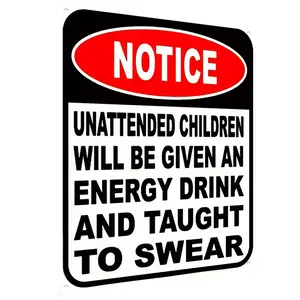 "Unattended Teenager" Humorous Aluminium Metal Sign - Retro Wall Art, 8"x12" Indoor/Outdoor Aluminum Sign with Energy Drink Warning, Ideal for Home Bars and Man Caves, Home Decor Plaque