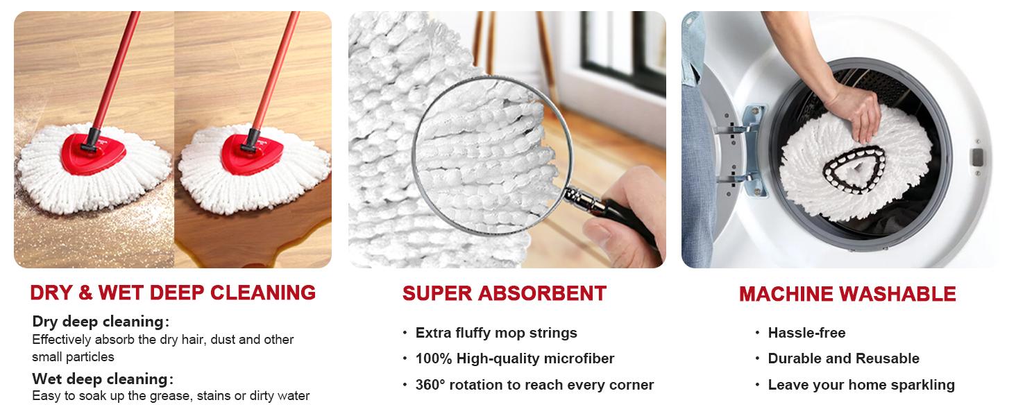 For O-Cedar EasyWring 1 Tank System Microfiber Spin Mop Heads Refills for Smooth Surface Floors Durable Machine Washable for O cedar Replacements