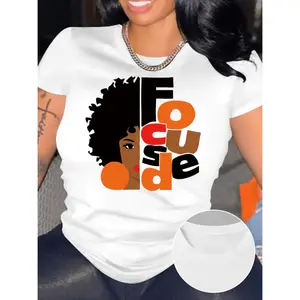 Black Melanin Woman Graphic Print T Shirt Afro Silhouette Lettering Casual Short Sleeve Tee For Women Spring Summer Fall Attire