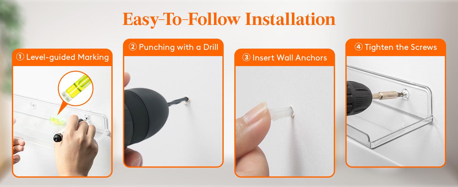 Lifewit Floating Shelves for Wall, Acrylic Shelf, Room Decor Bookcase/Vinyl Record/Photo/Picture in Bedroom, Living Room, Bathroom, Kitchen Storage Hanging Installation