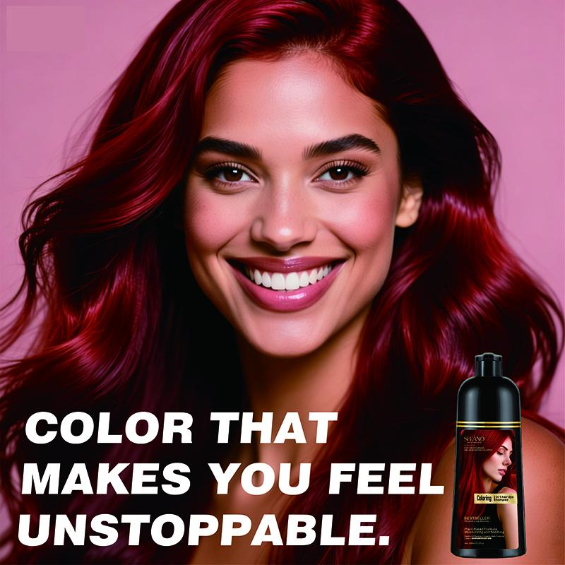 Classic Burgundy Red】 3-in-1 Color-Depositing Shampoo, Reveal Stunning Hair Color! Infused with nourishing ginseng extract, it repairs hair while coloring. Trendy Burgundy red shade delivers vibrant color with gentle, hypoallergenic formula.