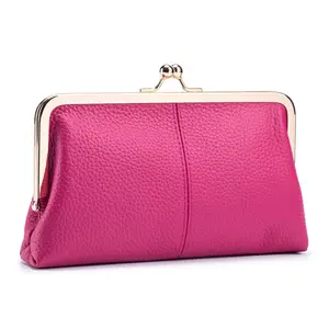 Genuine Top-Grain Leather Kiss-Lock Clutch Wallet Spacious Pebbled Texture Evening Bag for Event Goers Cocktail Parties Date Nights Weddings Daily Use Purse