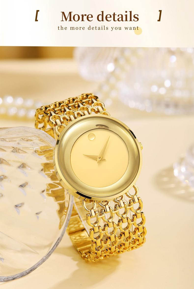 Luxury Round Bracelet Watch    Fashionable Women's Wristwatch Gold Black Dual Color Options Waterproof Free Size Adjustment Suitable for Daily Wear