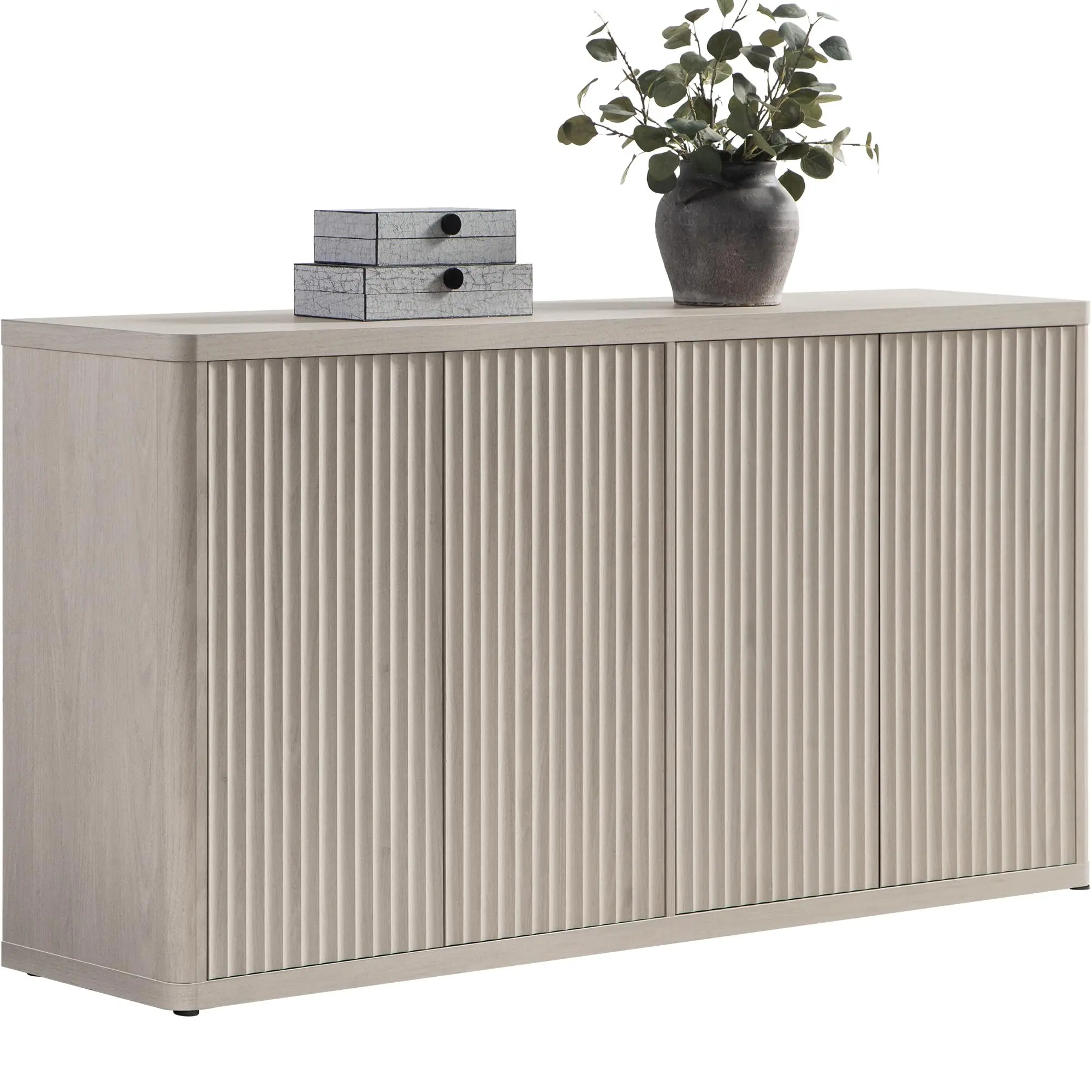 SICOTAS Buffet Cabinet with Storage Accent Sideboard with 4 Doors 66.3" Wide Fluted Credenza Modern Buffet Table Media Console Cabinet Entryway Cabinets for Living Room Kitchen Dining Room Hallway, Minimalist and Practical