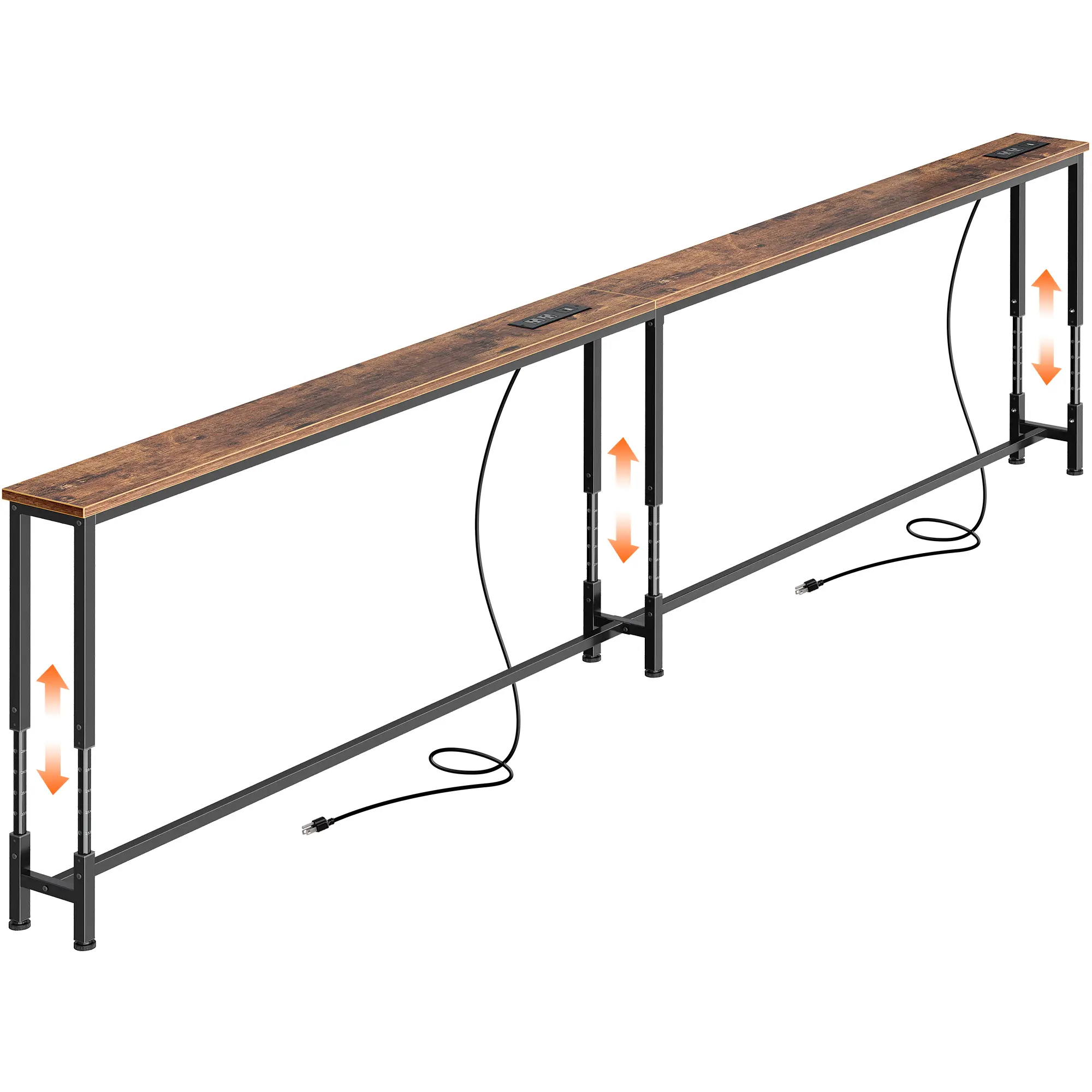 Huuger Slim Wooden Couch Table with Power & USB-C Ports, 102.4/110.2 in Long, 23.9-34.4 in Height Adjustable, Modern Home Decor Accent Furniture for Small Spaces Living Rooms