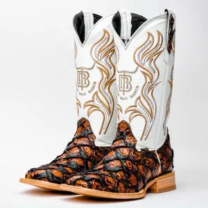 Honey Cognac Jumbo Pirarucu Leather Boots - Square Toe