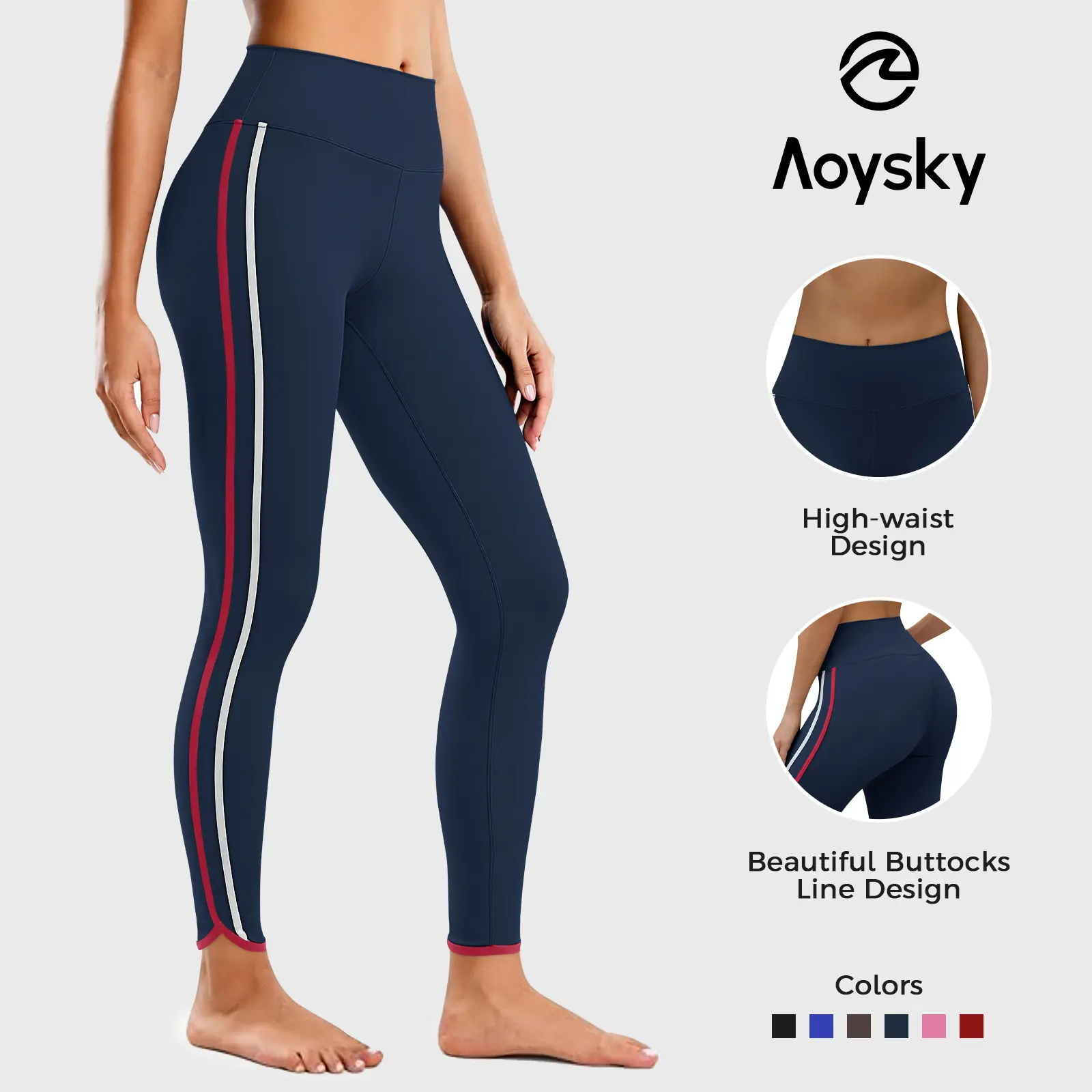 Aoysky Women's 25" CloudSoft High Waist Leggings - Side Stripes, Seamless, Stretch Skinny, Booty Lifting, Gym Athleisure Sportswear - for Yoga & Fitness, Gym Leggings,summerwins,summeroutfits,vacationoutfits,beachoutfits,back to school shopping