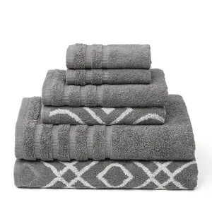 Modern Threads Oxford 6-Piece Yarn Dyed Cotton Towel Set, Ash Gray