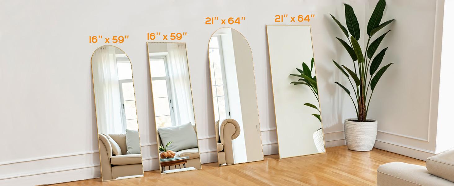 [Summer Deal] Full Length Mirror Body Mirror Floor Standing Mirror Hanging or Leaning Against Wall, Aluminum Alloy Thin Frame Decor