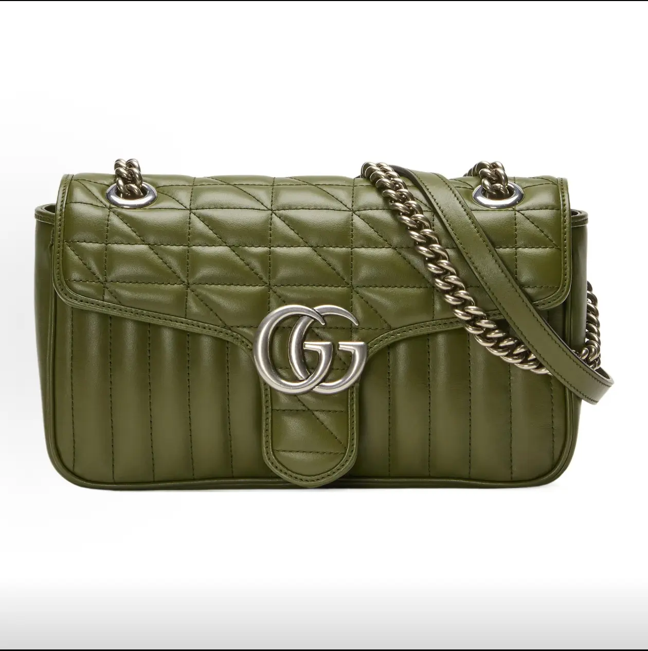 Pre-owned GUCCI GG Marmont 26 Olive Green Silver Tone Hardware Crossbody Shoulder Bag