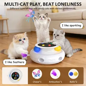 4-in-1 Interactive Cat Toy | Fluttering Butterfly & Feather Teaser with LED Lights | Automatic Kitten Toy for Bored Indoor Cats