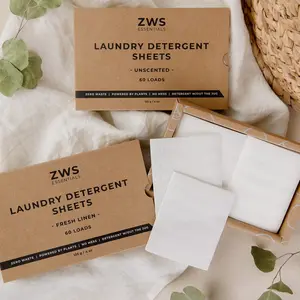 Laundry Detergent Sheets - Zero Waste Laundry Detergent, Eco-Friendly, Plant Based, Allergen-Free, 60 Loads Fragrance Hand Household Plastic