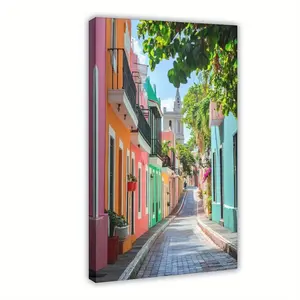 1pc Puerto Rico San Juan Wall Art - Spanish Colonial Architecture, Vertical Wood Framed Canvas Print for Home & Office Decor, Latin -Themed Gift (Easy-Hang Hook System, Spanish-Language Label Option) - San Juan, Christmas Decor	