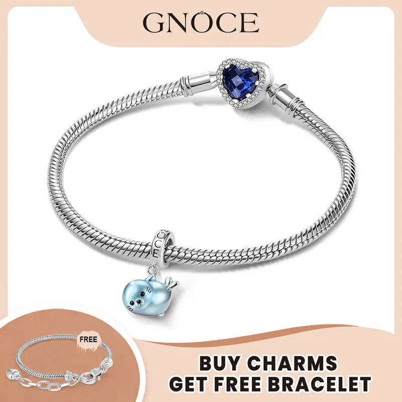 GNOCE S925 Sterling Silver Cute Animal Heart Charm Bracelet - Durable Enamel, Diamond-Accented Jewelry, Anti-Tarnish Unisex Accessory, Ideal Birthday Gift for Youth