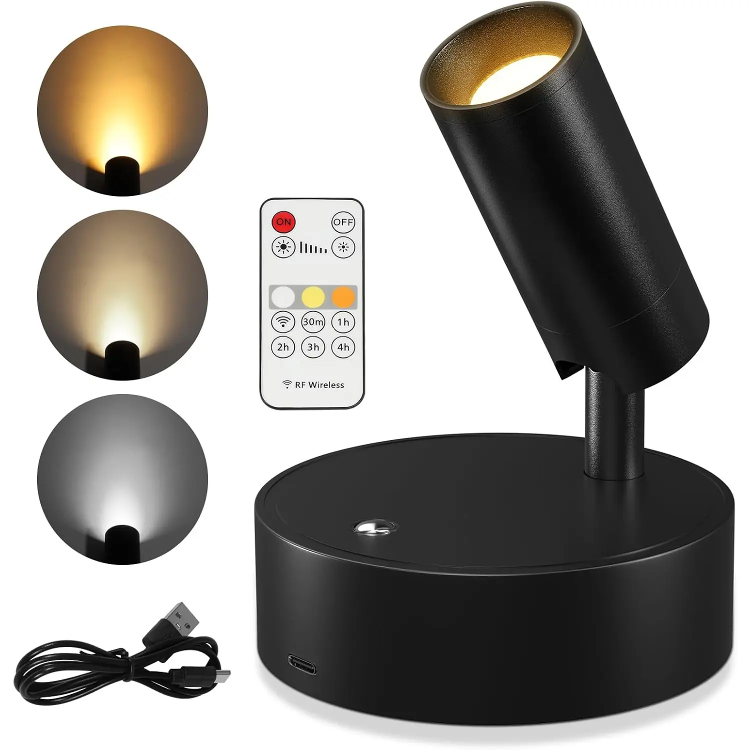 Wireless LED Spotlight Indoor, Rechargeable Uplighting Indoor Remote Dimmable, Lighting Modes Adjustable, 350° Rotate, Battery Powered Ceiling Spotlight for Artwork Painting Picture Lights, Home Decor Light, Wall Light, Interior Led Lights