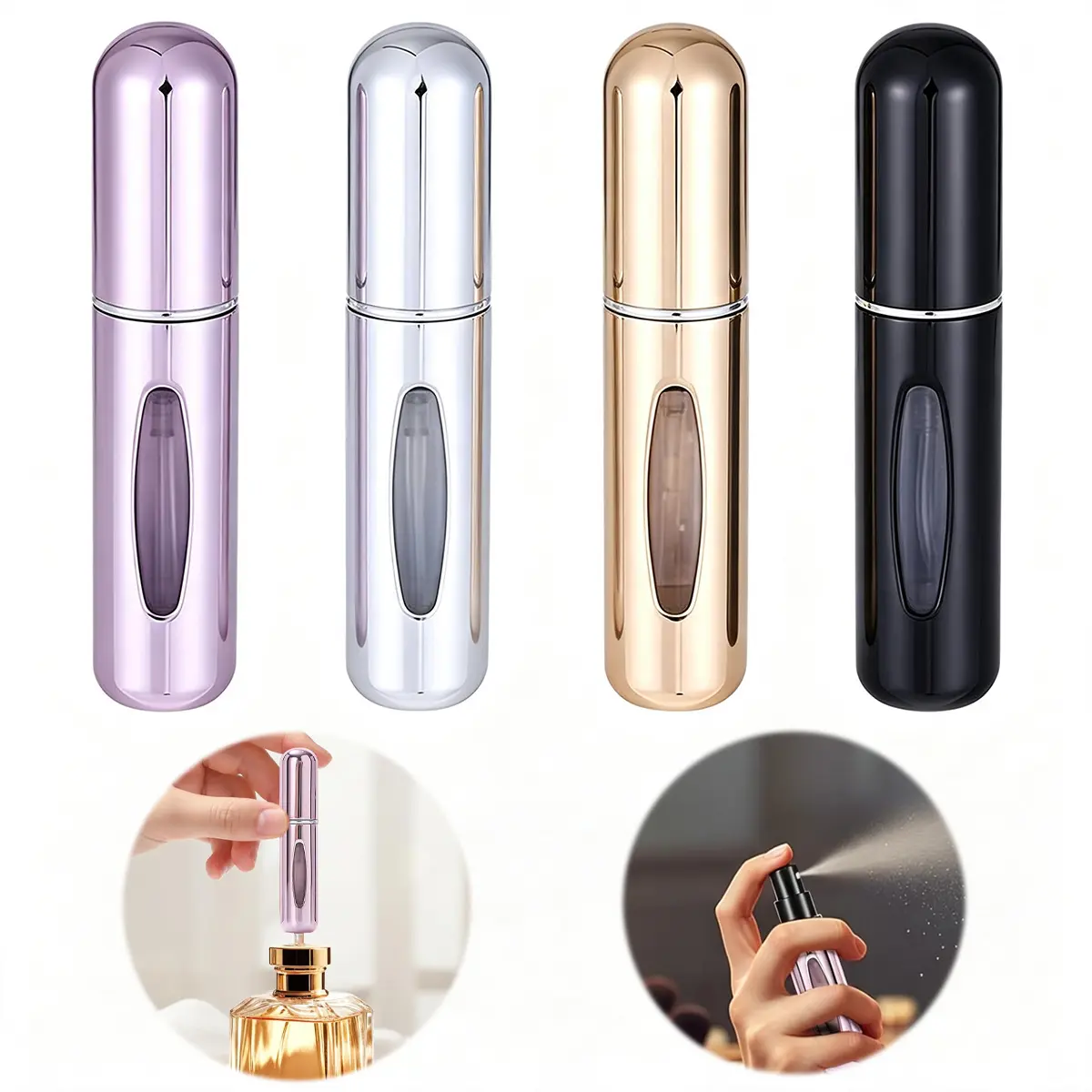 4-Pack 5ml Refillable Glossy Finish Perfume Atomizer, Leak-Proof Portable Travel Spray Bottles, Home & Party Supply Essentials for Travelers
