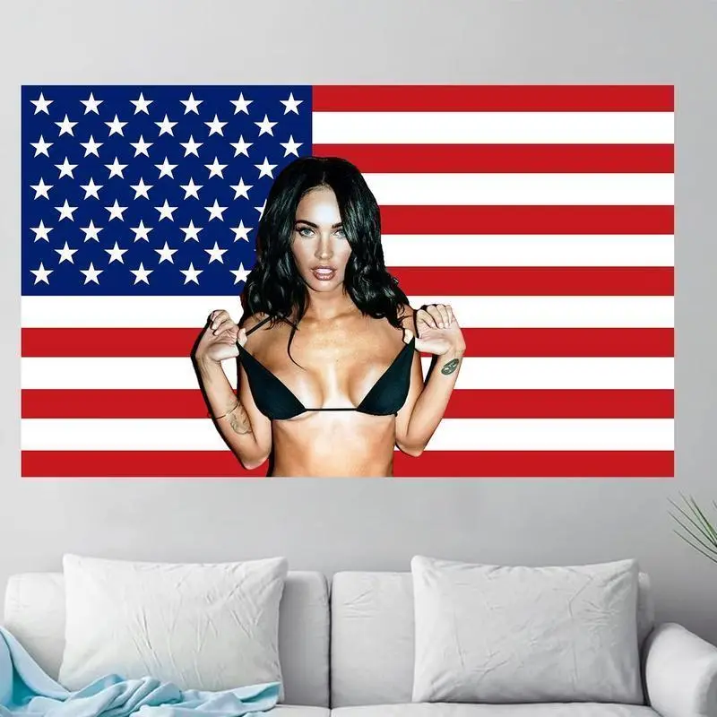 Megan Fox Nice   America  Tapestry, Megan Fox  US Flag 3x5 Ft Poster Wall Art Backdrop Party Decorative For College Dorm Home Decor Living Room Cotton Light Decoration Linen Print Mirrors