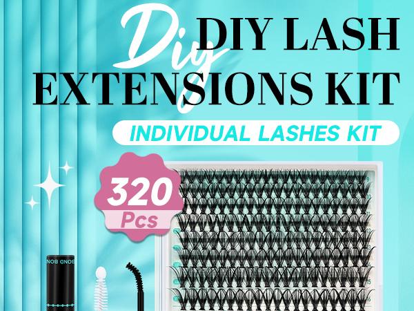AMZGIRL LASH 320 Clusters DIY Cluster Lash Extension Kit 30D+40D 60D+80D Eyelashes Waterproof Bond and Seal DIY Lash Extensions Lash Clusters Waterproof Lash Clusters Kit  Makeup Cosmetic