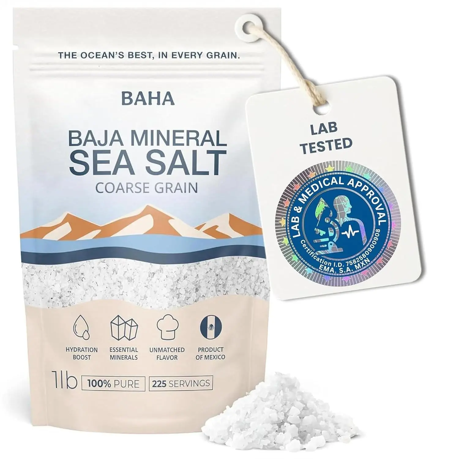 Baja Mineral Sea Salt | Original Natural Grain Baha Mineral Salt from Sea of Cortez | Low Sodium & Mineral | For Cooking, Plating and Hydration | for Grinding | 1 Lb. Bag