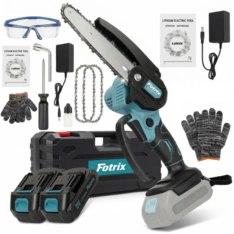 21V Cordless Brushless Motor Mini Chainsaw - 6-in-1 Compact Design Handheld Wireless Tool with 2 Lithium Batteries, Ergo Handle, Screwdriver for Metal Cutting, Precise Pruning, Ideal Gift for Seniors (Batteries+Tools Included)