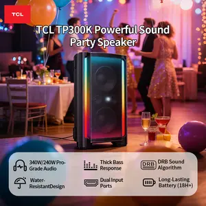 TCL TP300K & TP200K  Portable Bluetooth Party Speaker with 8 RGB Dynamic Light Shows, 18 Hr Battery, and IPX4 Splash-Proof Rating