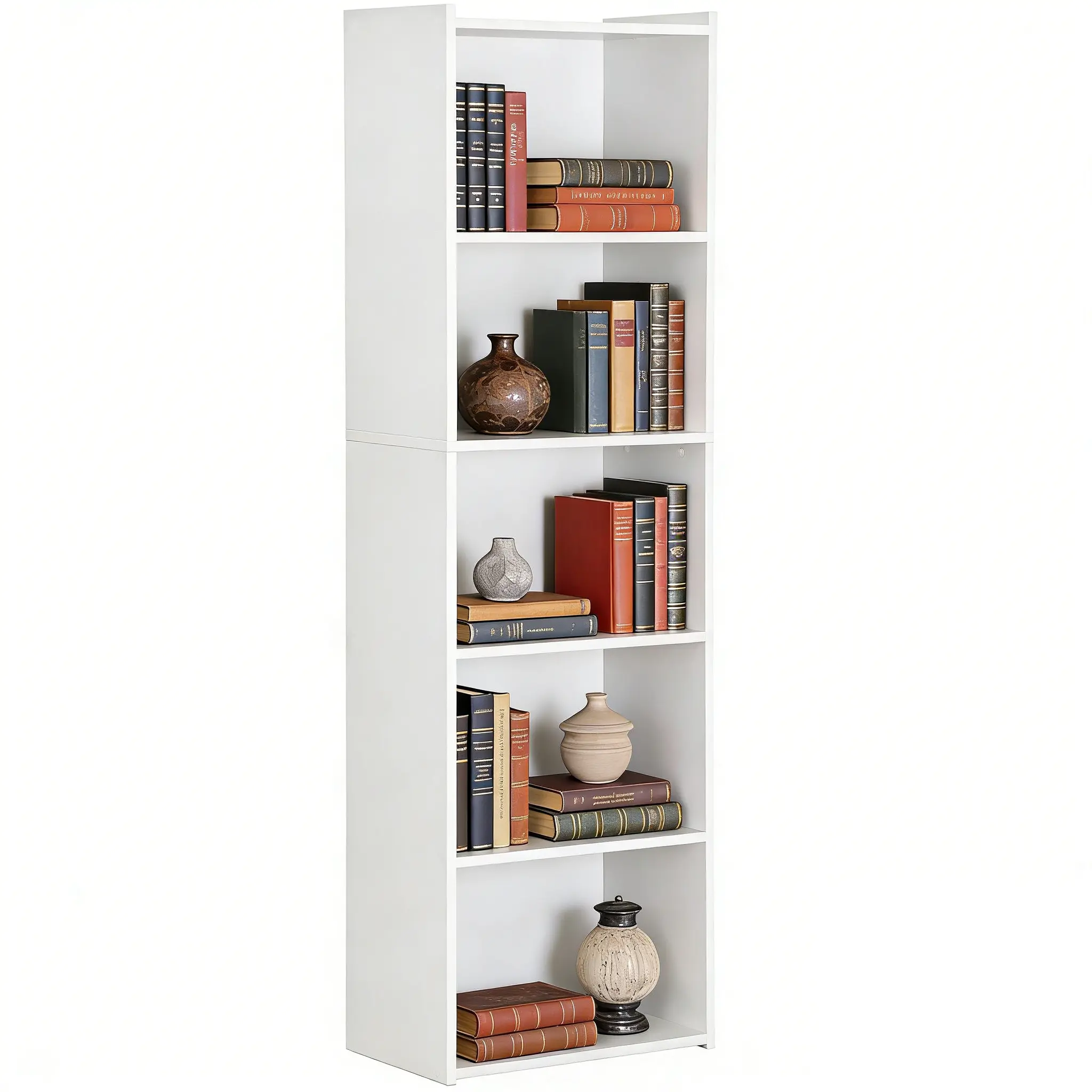 ZENY 5-Tier Narrow MDF Wood Bookshelf - Slim-Fit Compact Storage Organizer, Stable Indoor Living Room Apartment Furniture for Small Spaces, Books Holder