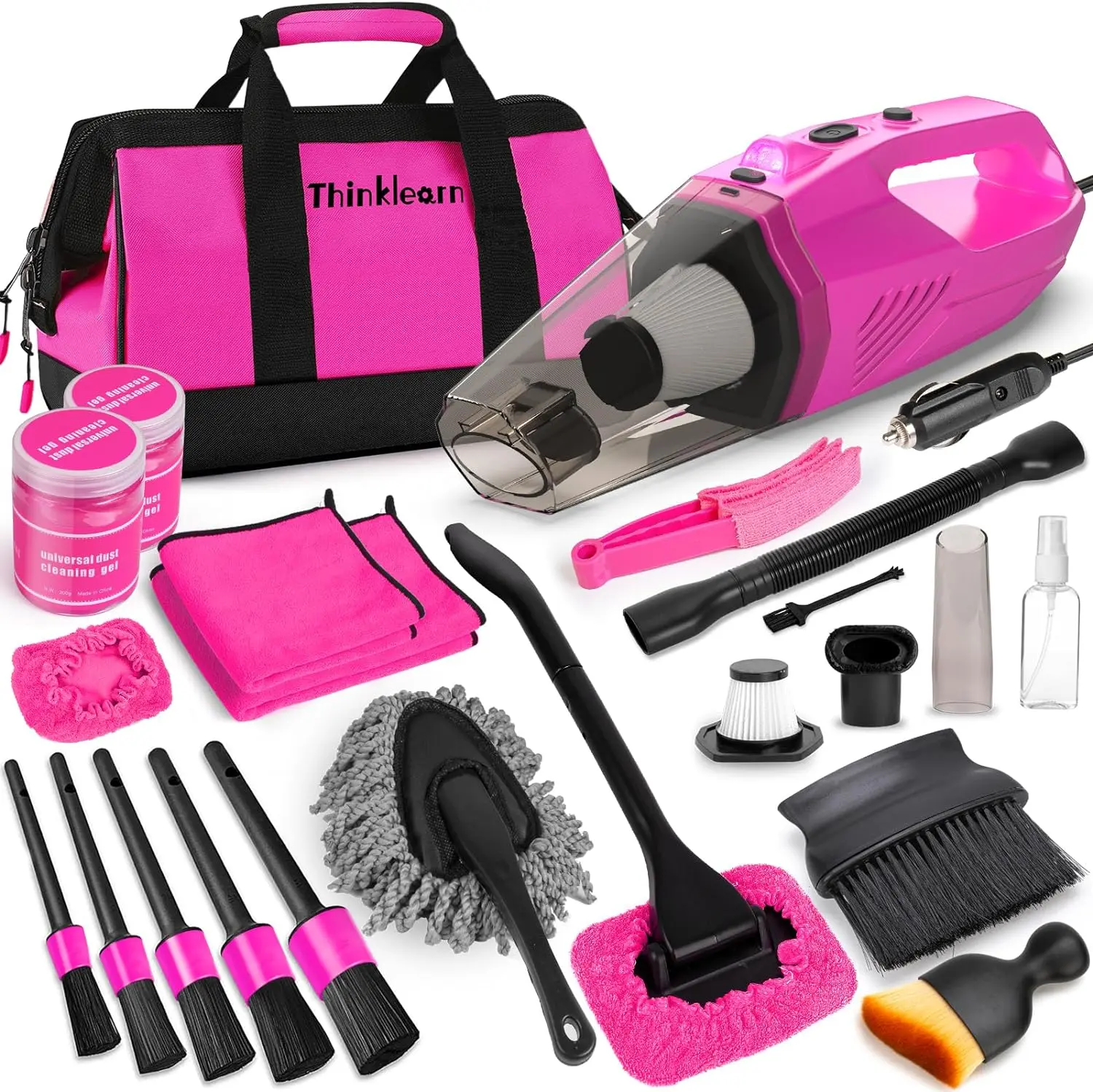 Thinklearn Car Detailing Kit with 8000Pa High Power Vacuum Cleaner, 7 Detailing Brushes, Microfiber Towels, and Storage Bag for Interior Car Cleaning, Interior Detailing Set, Detailing Products