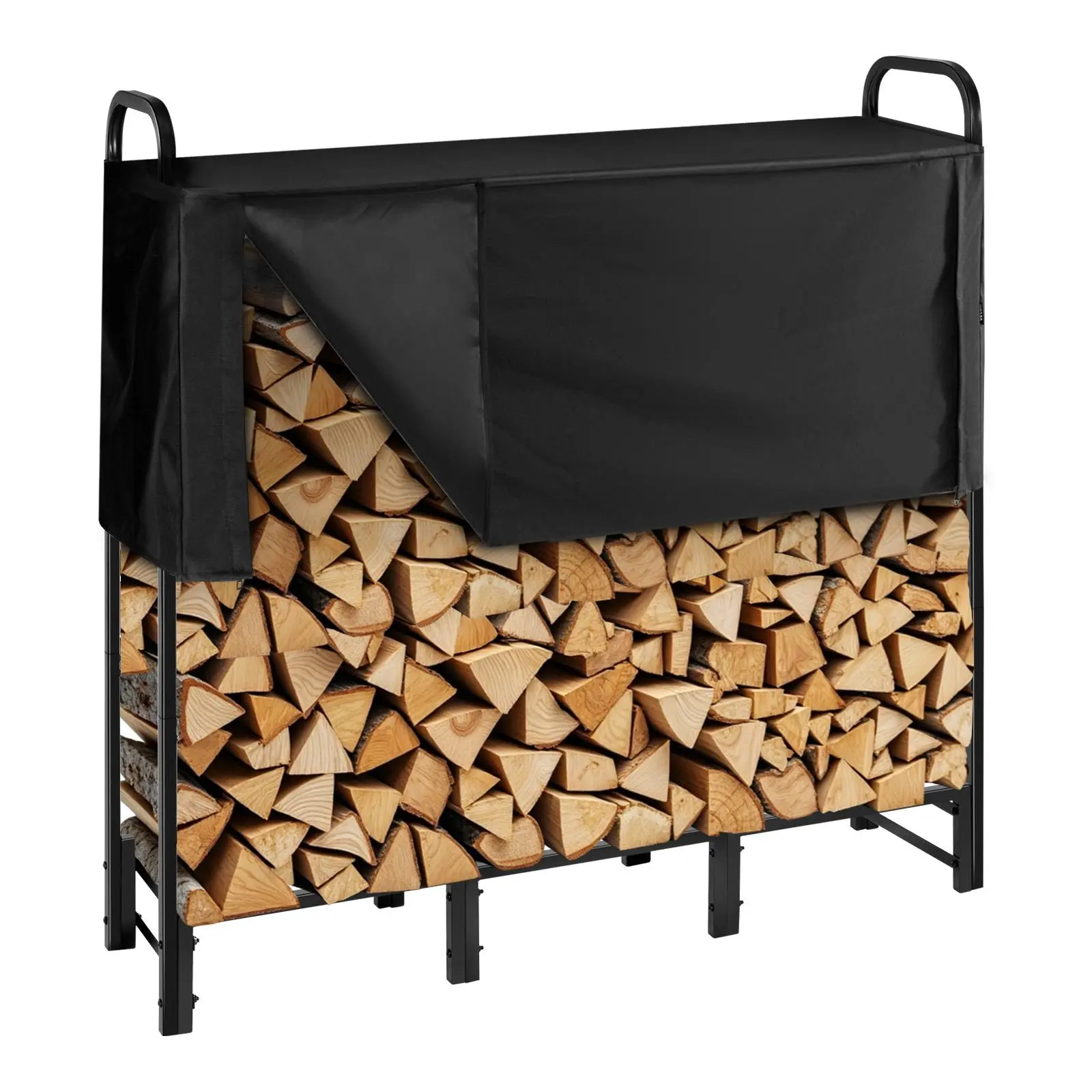 【SummerFinds】VEVOR Firewood Rack with Waterproof Cover,  , 4 ft Outdoor Firewood Holder, 1/4 Cord Storage Metal Log Holder, 400lb Max Weight Capacity, Top Covered, Powder-Coated Wood Storage Rack for Fireplace Deck