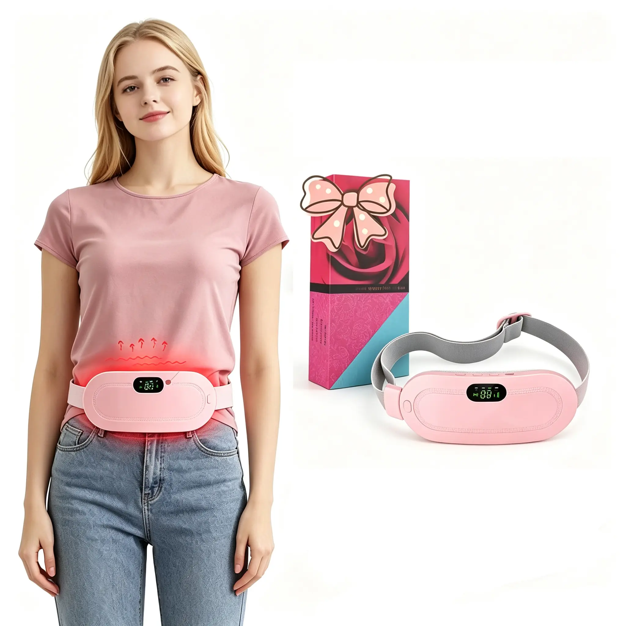 Heating Pad for Menstrual Cramps, Portable Menstrual Heating Pad, Cordless & Rechargeable Heating Belt for Women, 3 Heat Levels & 4 Massage Modes
