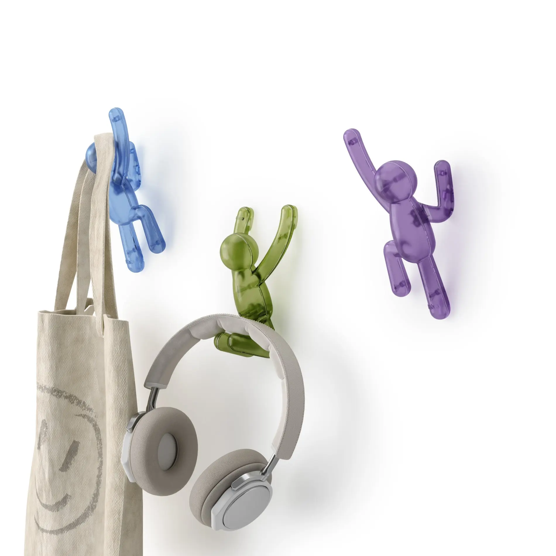 Umbra Buddy Pin-Point Wall Hooks No-Drill Set of 3, Space-Saving Fun Design Organizer for Entryway Bedroom Dorm, Recycled Plastic Room Decor