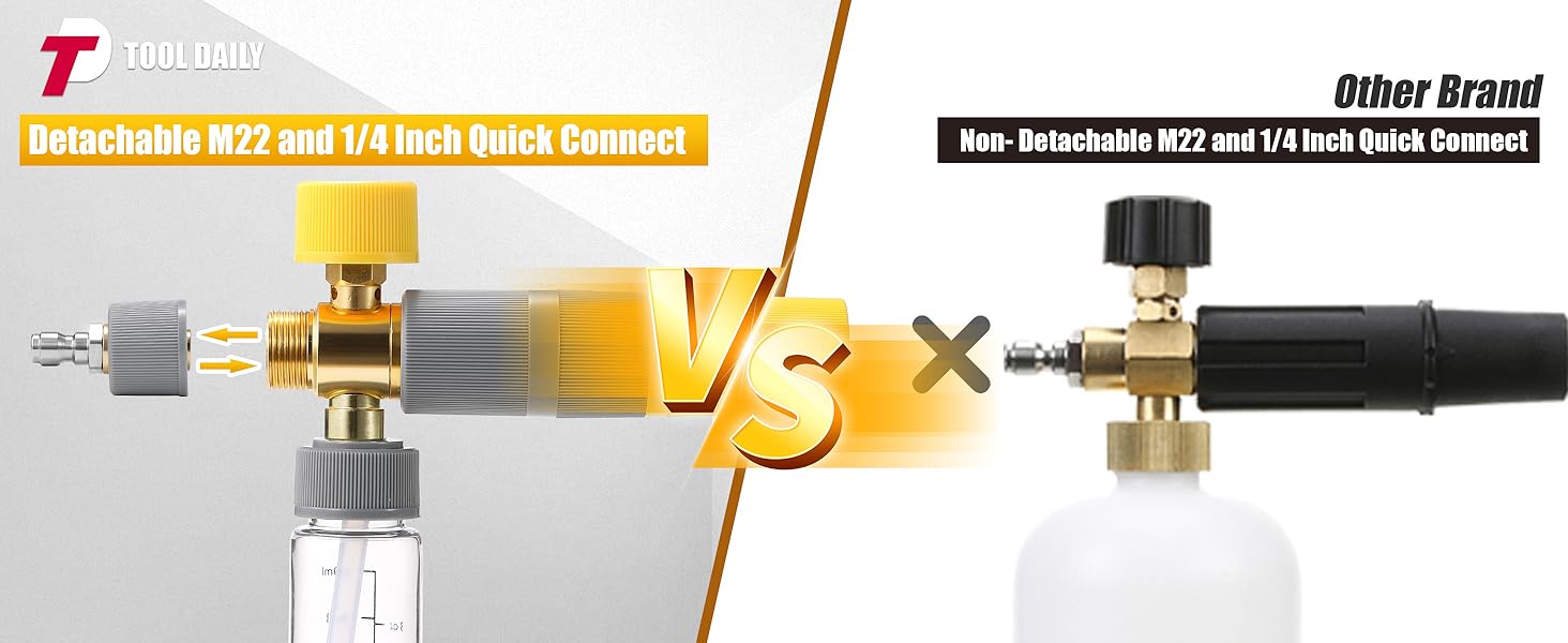 Tool Daily Foam Cannon Dual Connector No-Dilution Design with Adjustable Angle & Flow 5 Nozzle Tips 1/4" Quick Connect for Pressure Washer, ChristmasGift