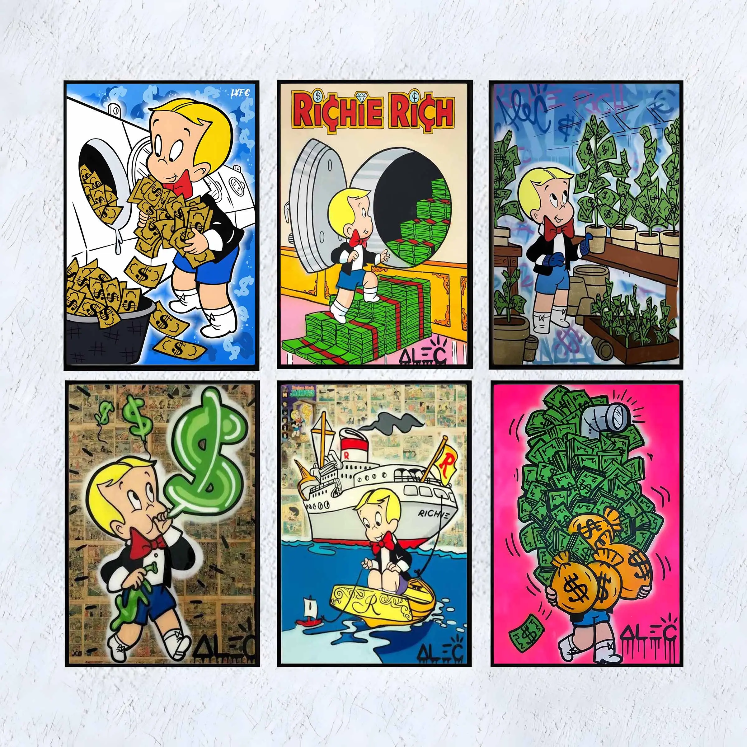 Richie Rich-Alec Inspired Creative Print Design Wood Frame Wall Art, Decorative Graphic Prints Building Art Work for Wall Decor, Home Supplies for All Ages - Bathroom Accessory
