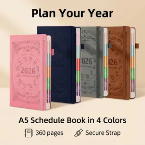 Planners 2026 A5 Textured PU Portable Agenda Book English Calendar Notepads Creative Daily Planner Reminder Desktop Date