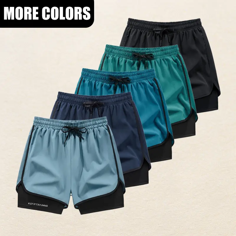 Men's 3-5-Piece Casual Plain Loose Layer Shorts Set - Brown, Black & Green - Slanted Pockets - Breathable Menswear Bottoms for Street Style, Skateboarding - Sports & Outdoor Use, Casual Shorts, Running Shorts