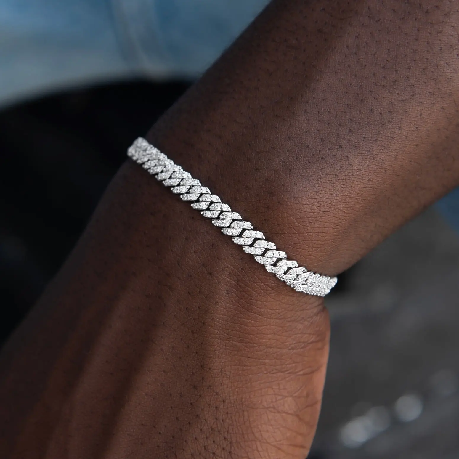 GLD Micro Diamond Prong Cuban Bracelet | 14k White Gold Plated - 6mm Width, 6" Length, CZ Stones, Adjustable Sizes 6" to 9", Guaranteed for Life - Perfect Gift