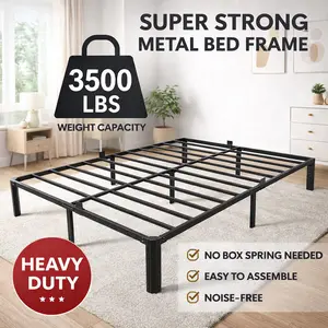 Bed Frame，Heavy Duty Metal Platform Bed Frames with Storage Space, 14 Inches, Sturdy Steel Slat Support, No Box Spring Needed，Easy to install Bedroom Bedframe