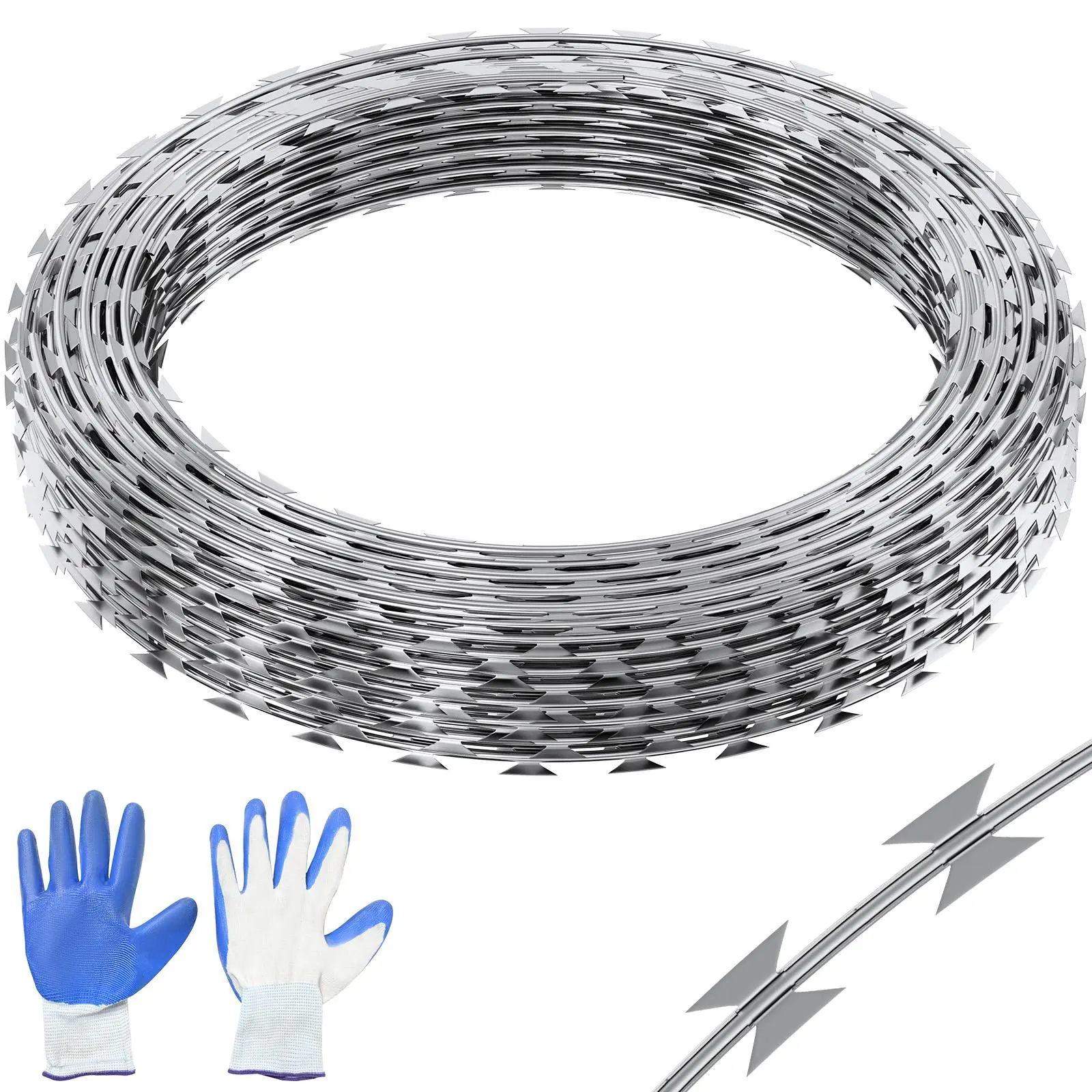 【FathersDayGift】VEVOR Razor Wires,  , 246 ft Razor Barbed Wire, 5 Rolls Razor Wire Fencing Razor Fence, Razor Ribbon Barbed Wire Galvanized Razor Wire Fence, Rolls Razor for Garden