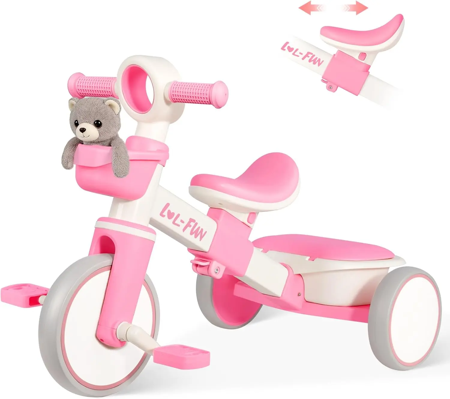 Toddler Steel Tricycle - 1-4 Years Old Ride-On Toy for Boys & Girls, Adjustable Bike with 60° Steering Limit, 66lbs Weight Capacity, Storage Baskets, Removable Pedals, Birthday Gift, 3 - 4 Years