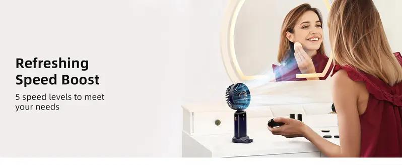 USB Rechargeable Handheld Portable Fan with Phone Holder for iPhone Android Mobile Phone,Cooling Fan with Digital Display, Portable MiniFan, 90° Ajustable Handheld Fan for Outdoor Sports